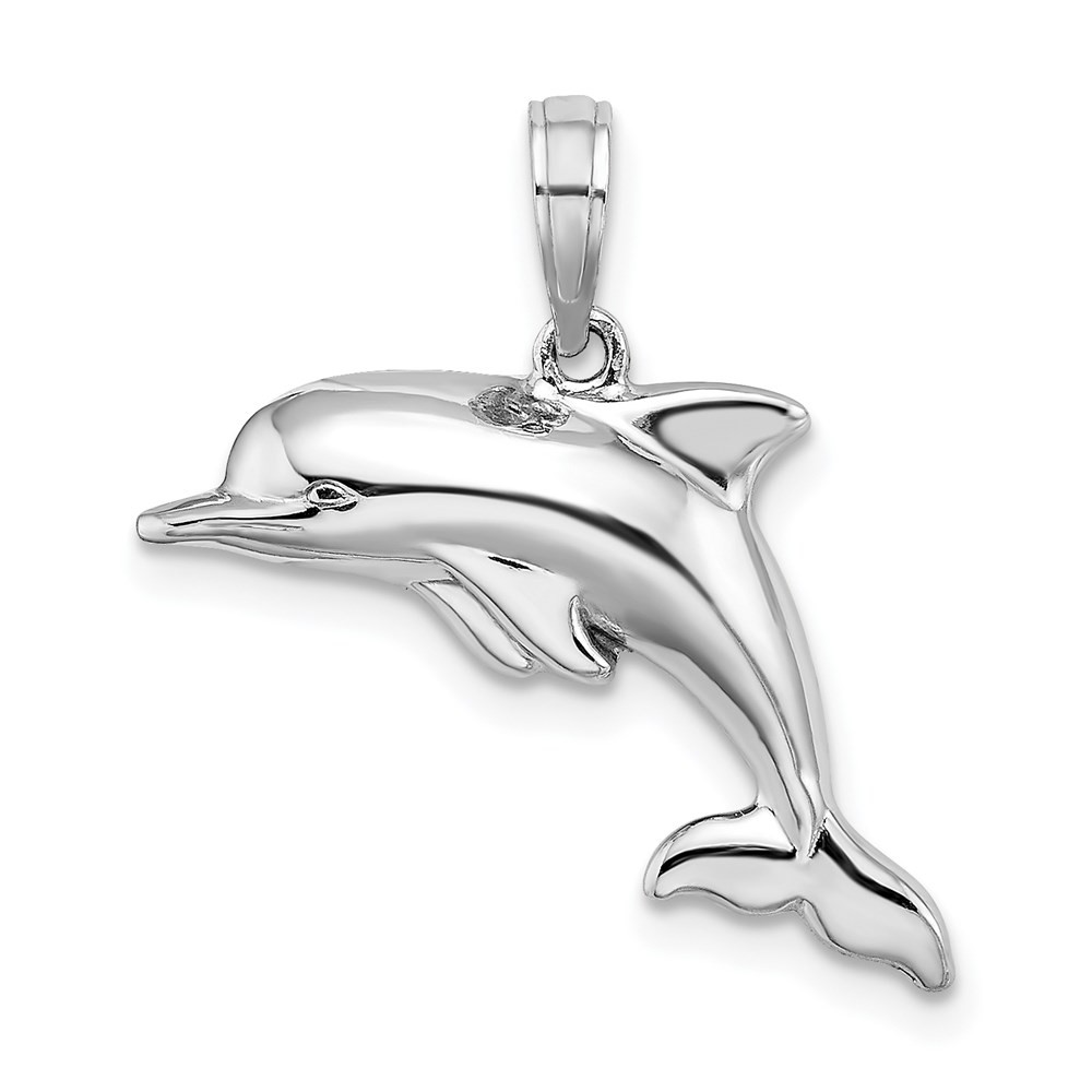14k White Gold 3-D Puffed Dolphin Charm Pendant 1.95gm L-15.4mm W-24.85mm