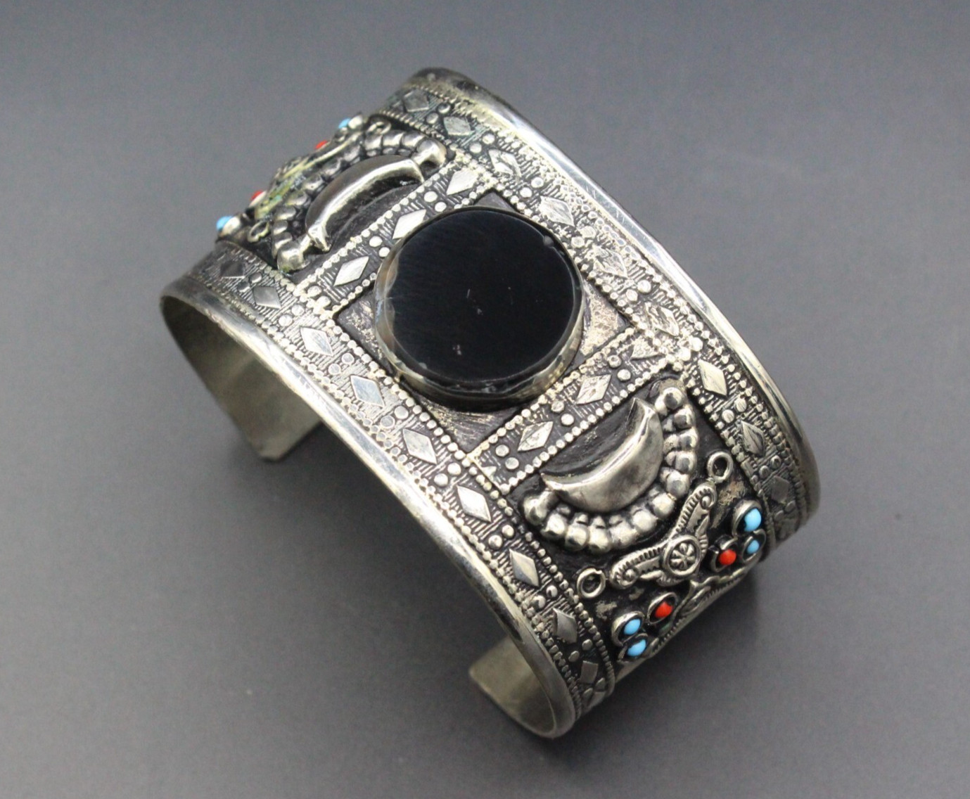 Afghan Cuff Bracelet, Black Onyx Stones Cuff Bracelet, Boho Cuff Bracelet