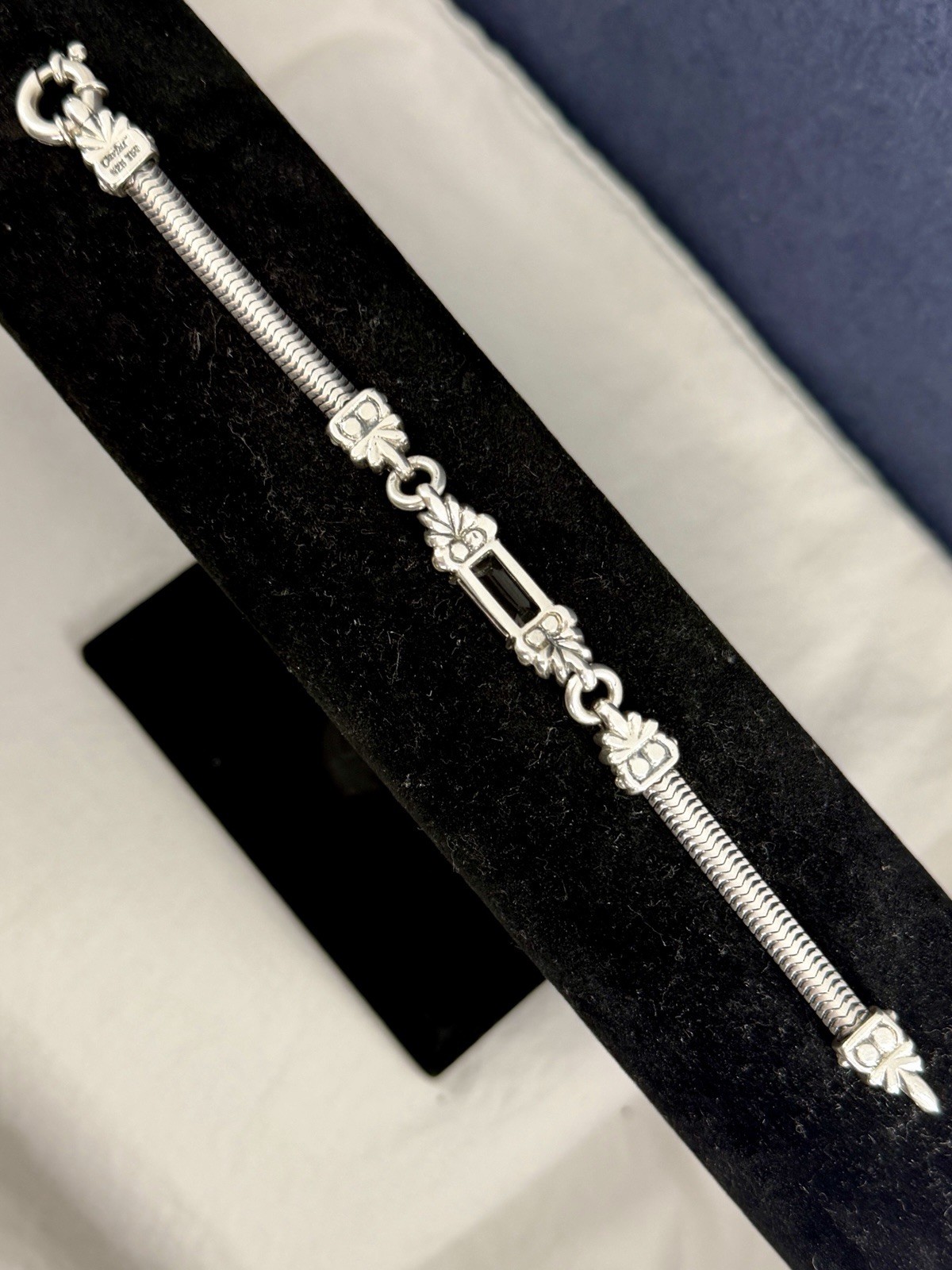 LAGOS CAVIAR Sterling Silver 18K Yellow Gold Faceted White Topaz 6.75” Bracelet