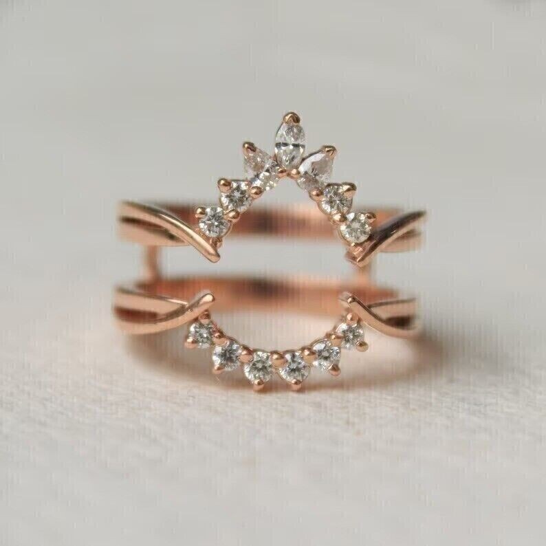 2.00 Ct Round Cut Simulated Diamond Enhancer Wrap Ring 14K Rose Gold Plated