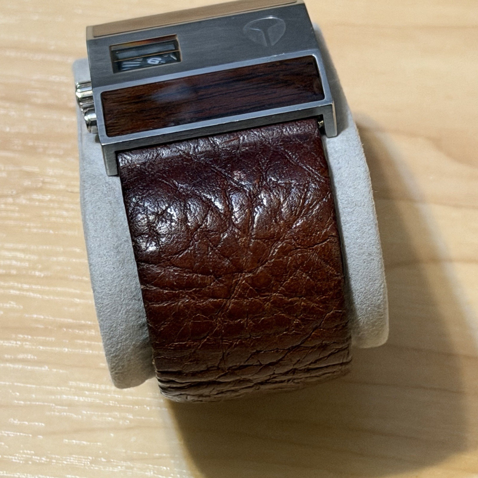 Nixon Rotolog Direct Time Wood Grain Brown Leather Analog Watch PARTS OR REPAIR