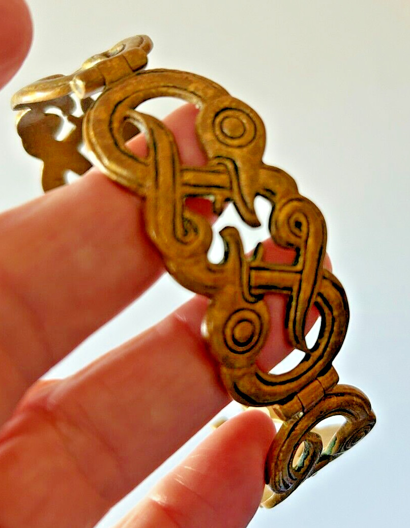 1970s Bronze Hinged Bangle Bracelet from Finland Repro of Mythological Iku-Turso