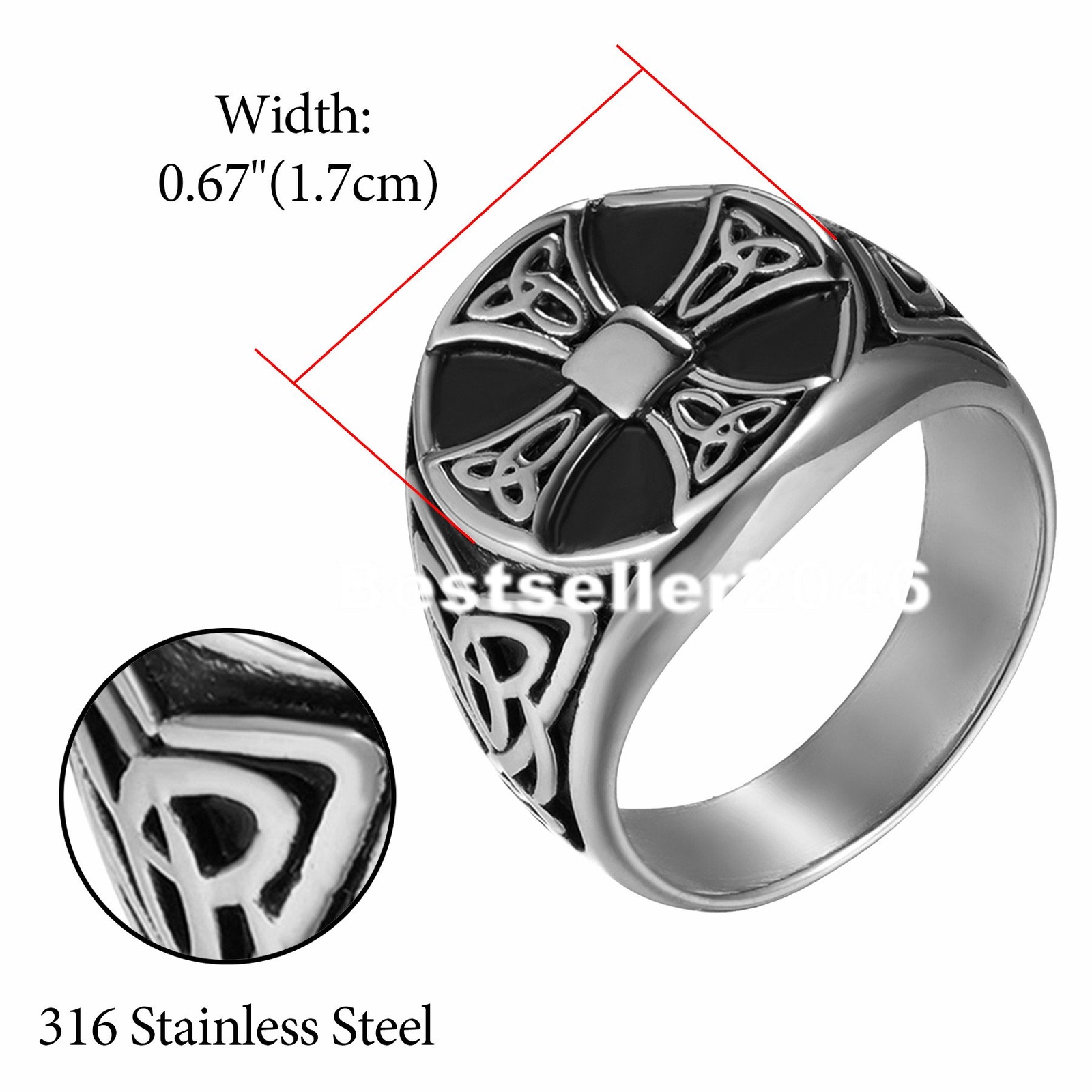 Mens Celtic Cross Signet Trinity Knot Biker Ring Stainless Steel Band Size 7-15