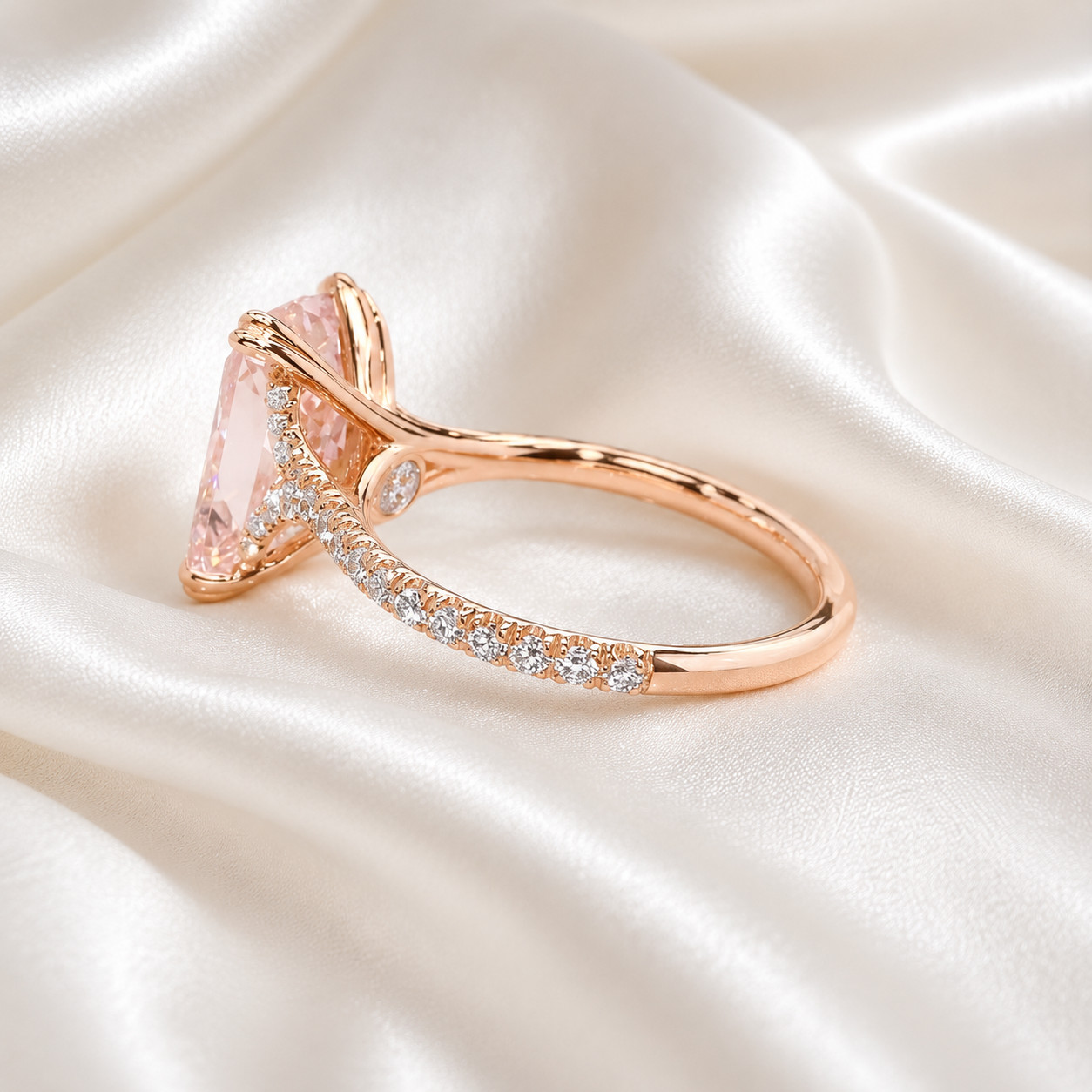 Diamond Ring 14k Rose Gold 5.35 Ct Radiant Cut Fancy Vivid Pink IGI Lab Grown