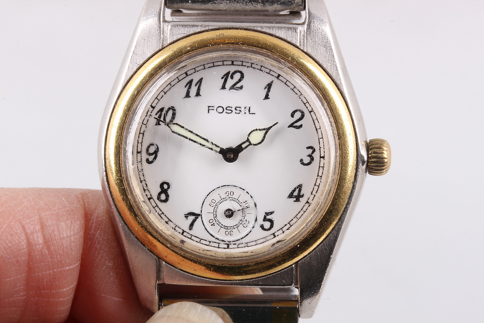 FOSSIL VT-2480 30M 100FEET WR FLEX BAND TWO- TONE WRISTWATCH NEW BATTERY 6716