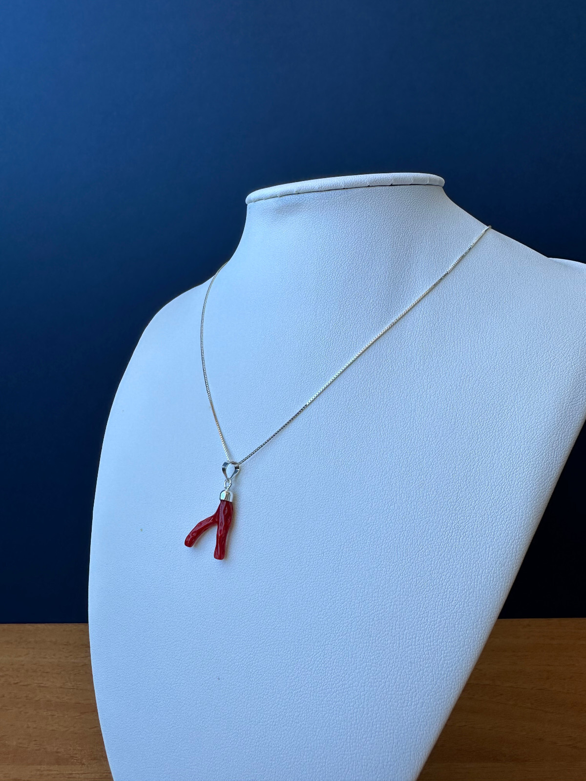 Mediterranean Red Coral Branch Pendant and 925 Silver Necklace