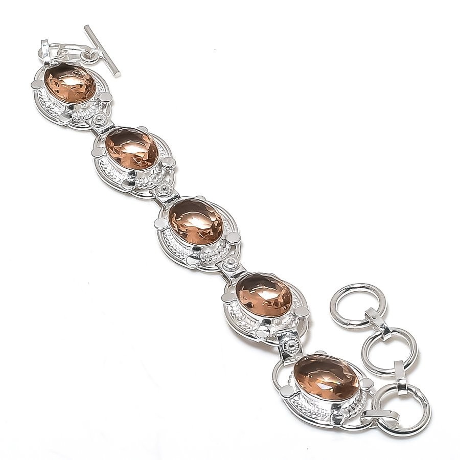 Peach Morganite Gemstone Handmade 925 Sterling Silver Jewelry Bracelet Size 7-8″