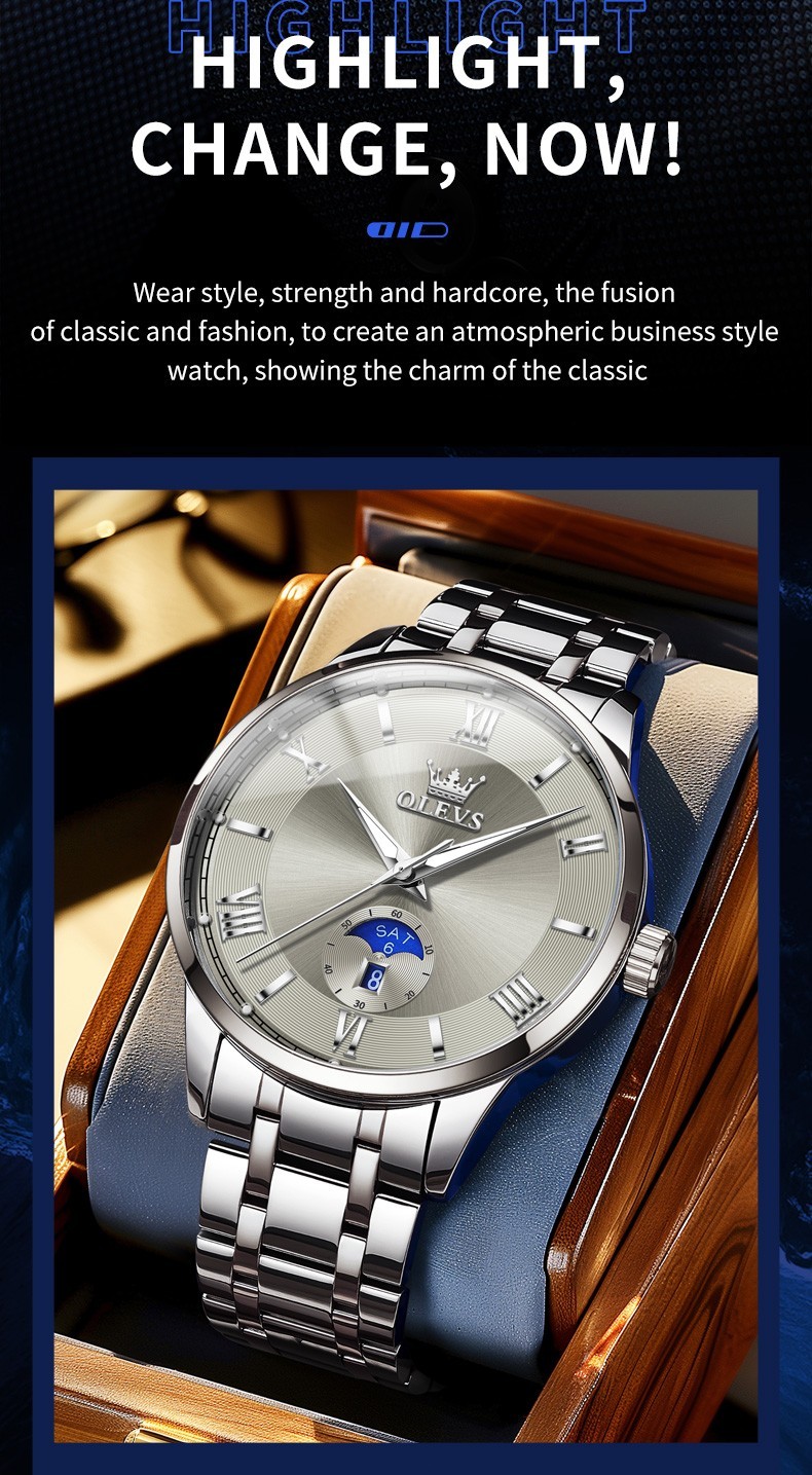 OLEVS Japan Movement Luxury Classics Male Gift Rhinestone Quartz Wristwatch 3638