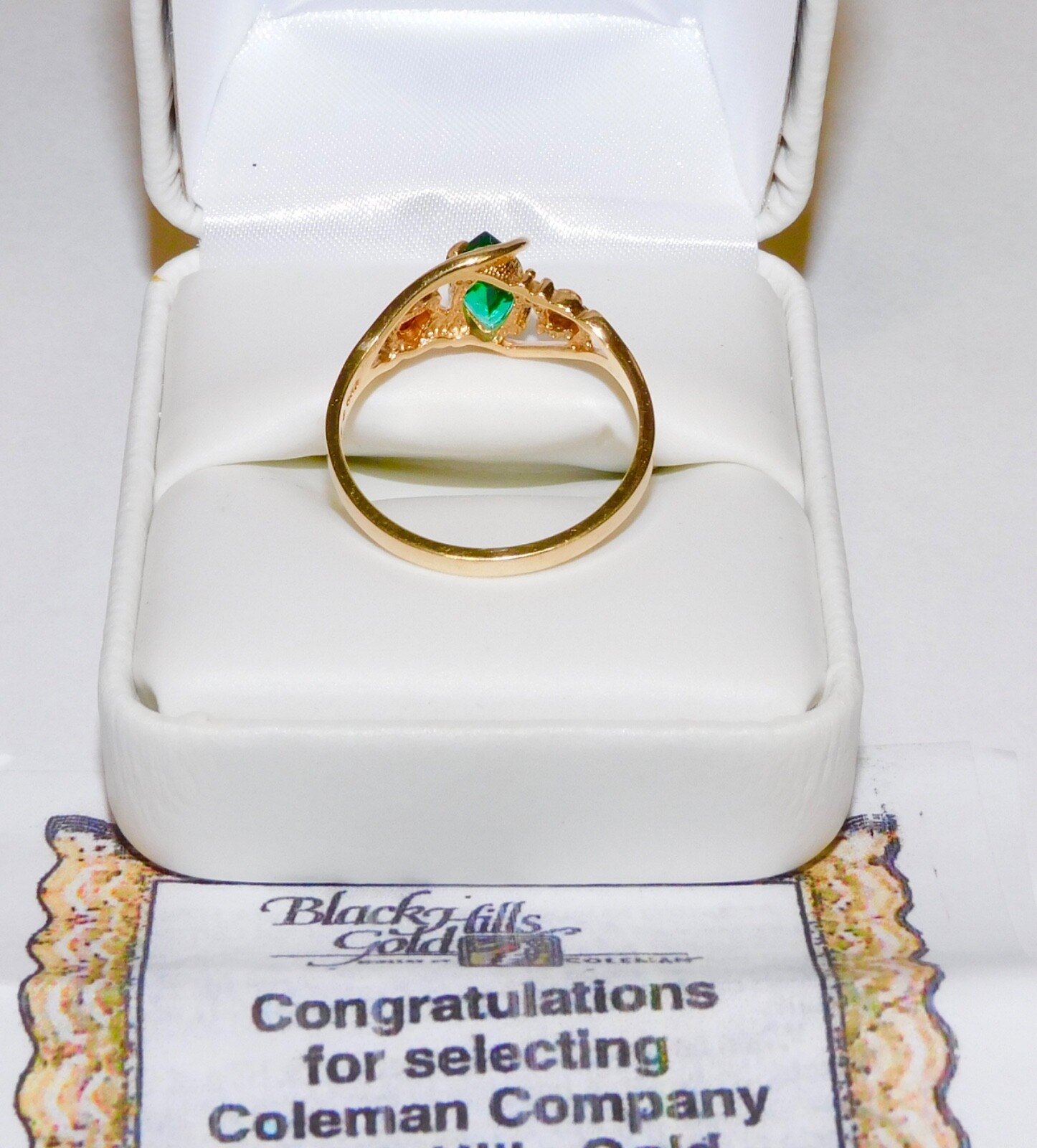 Black Hills Gold 10k Marquise Lab Created Emerald Leaves Ring Size 7