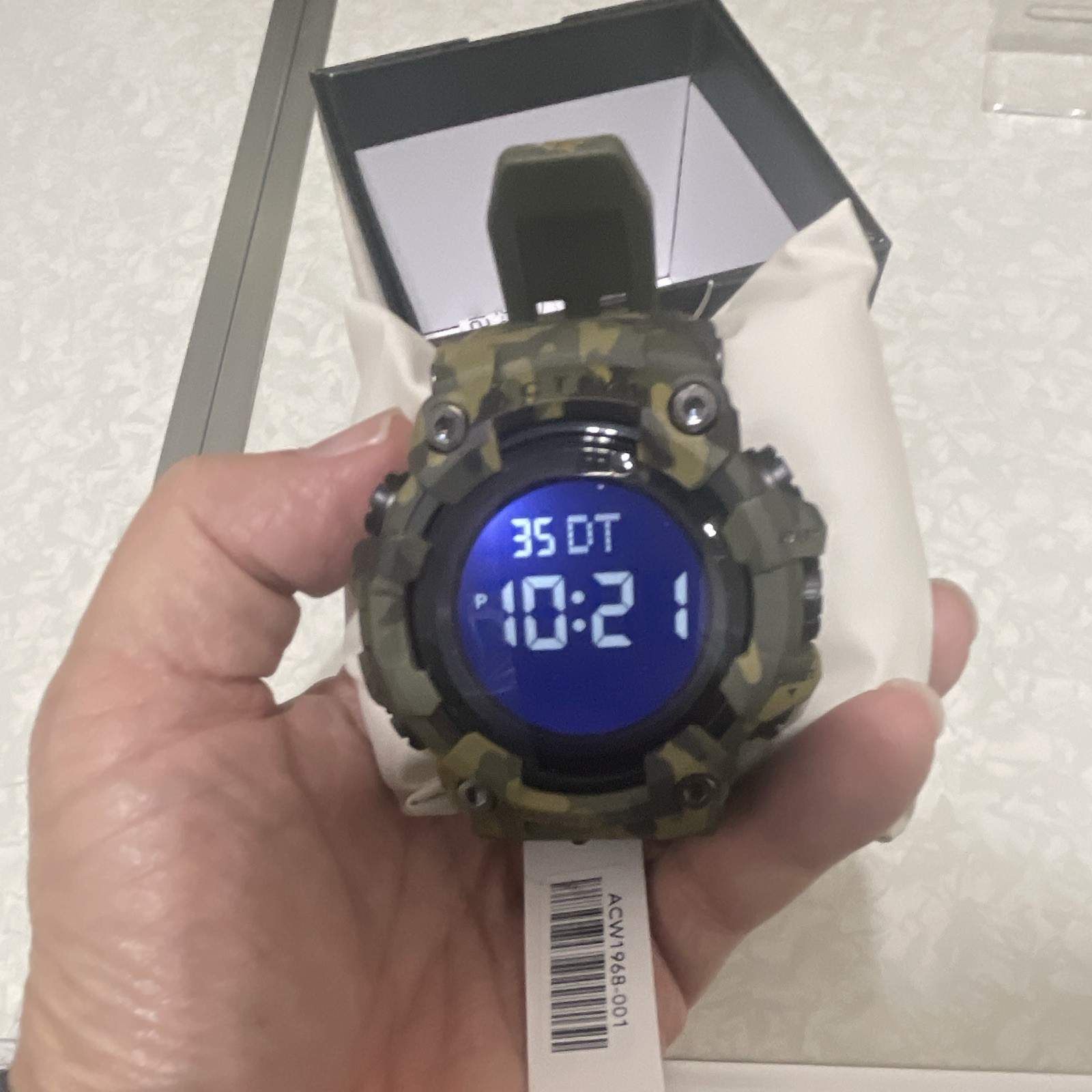 Activa Men’s Sport Quartz Digital LCD Camo Dial Green Resin/Rubber Strap Box