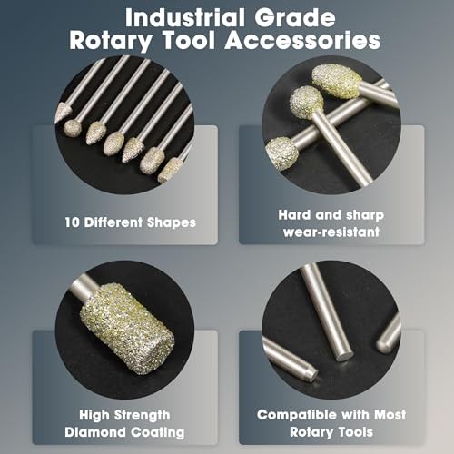 Rotary Tool Accessories Carving Tools 20Pcs Diamond 60 Grit 1/8 Inch Shank