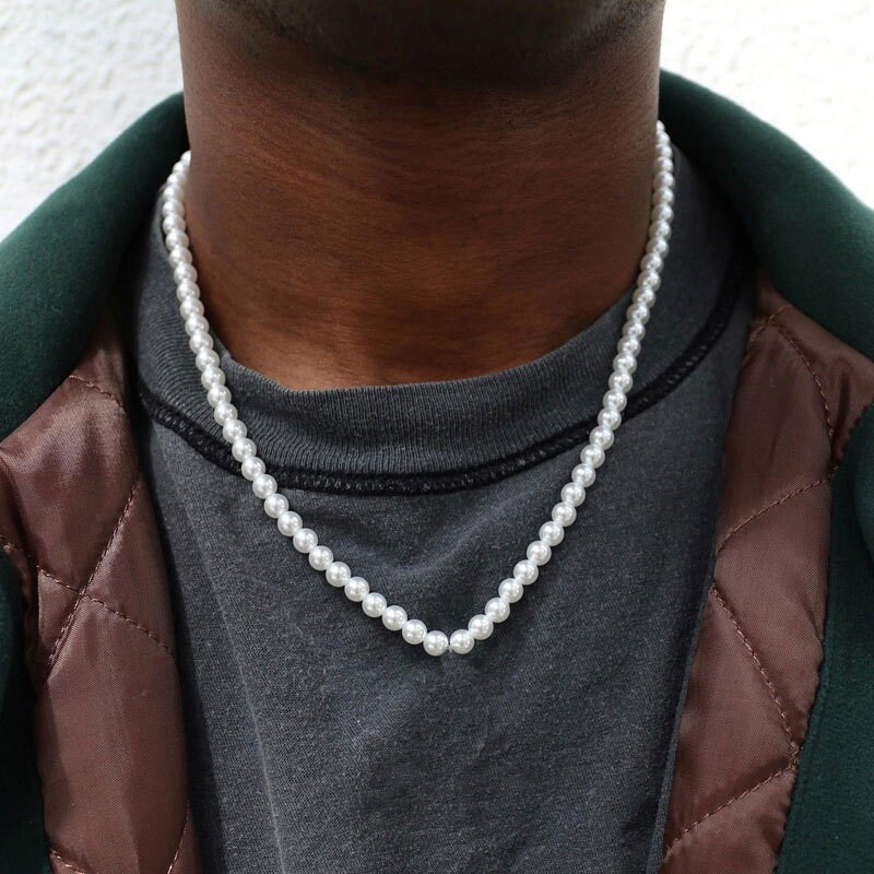 Cream Unisex 50cm (20 inch) Loose Choker 6mm Faux Pearl Necklace