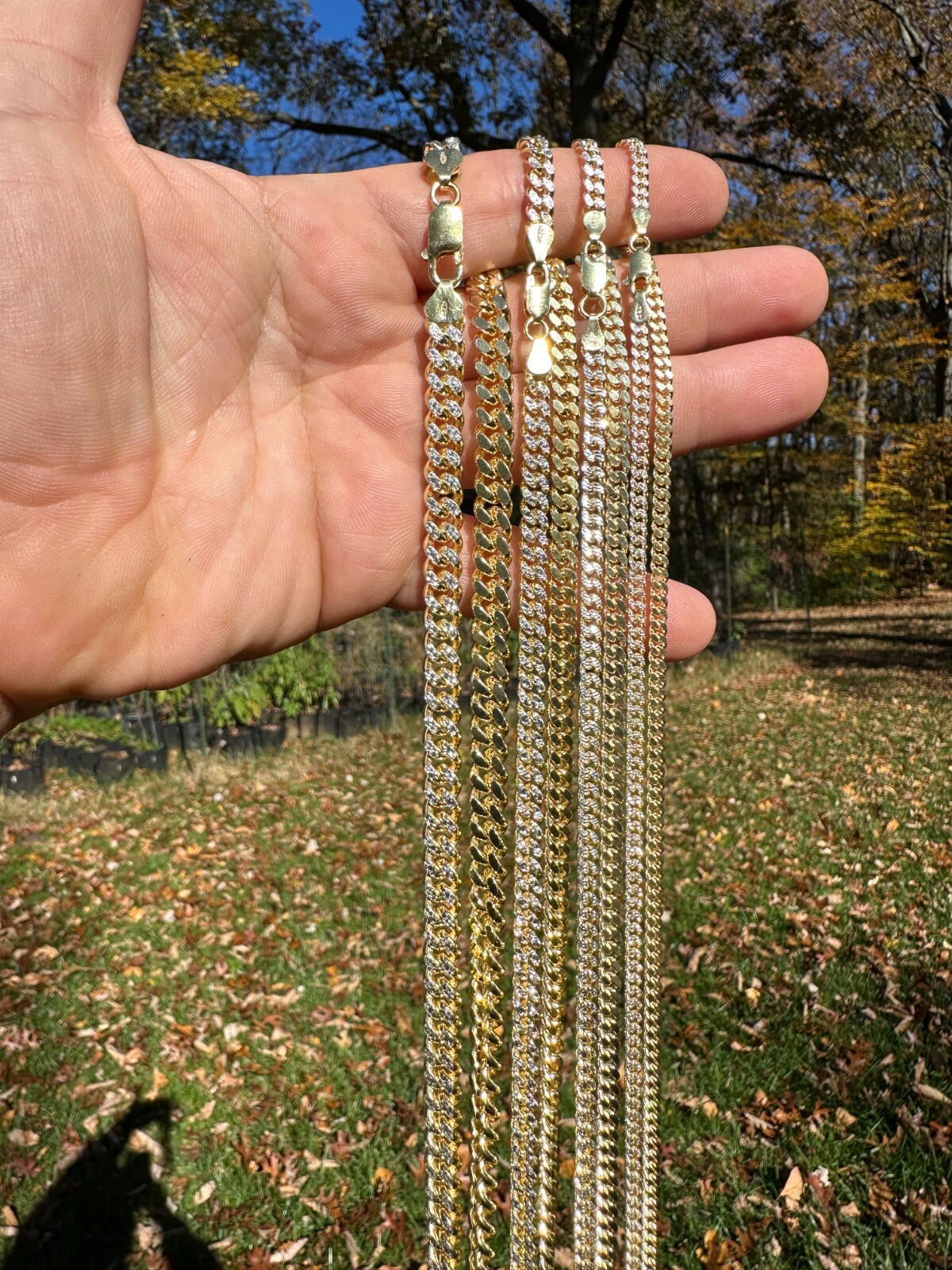 Miami Cuban Chain Bracelet Diamond Cut Two Tone 14k Gold Plated Real 925 Silver