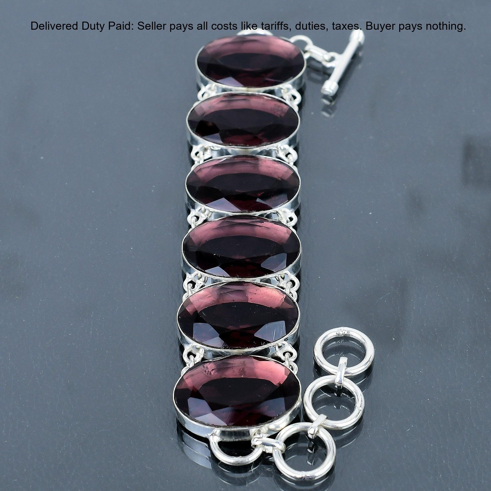 925 Silver Oval Pink Amethyst Stone Bezel Birthday Chain Wife Elegant Bracelet