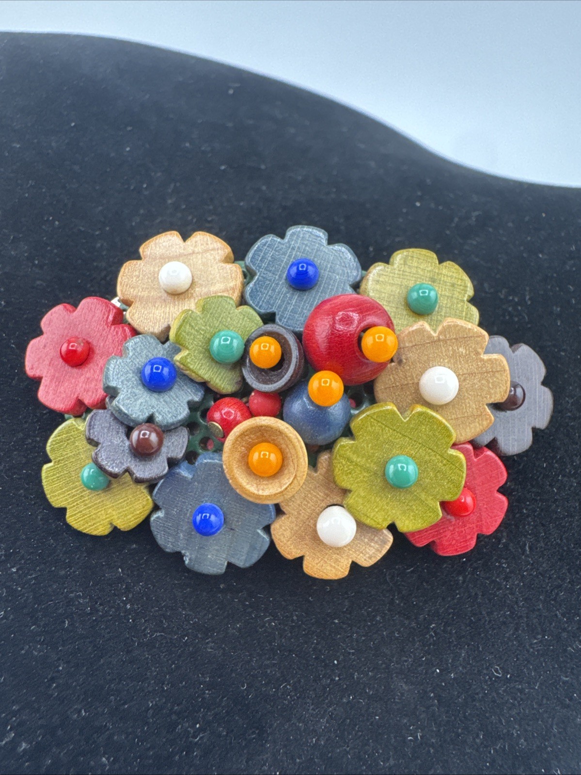 Vintage Made In Czechoslovakia Czech Carved Wooden Flower PIN Brooch 2 1/8”