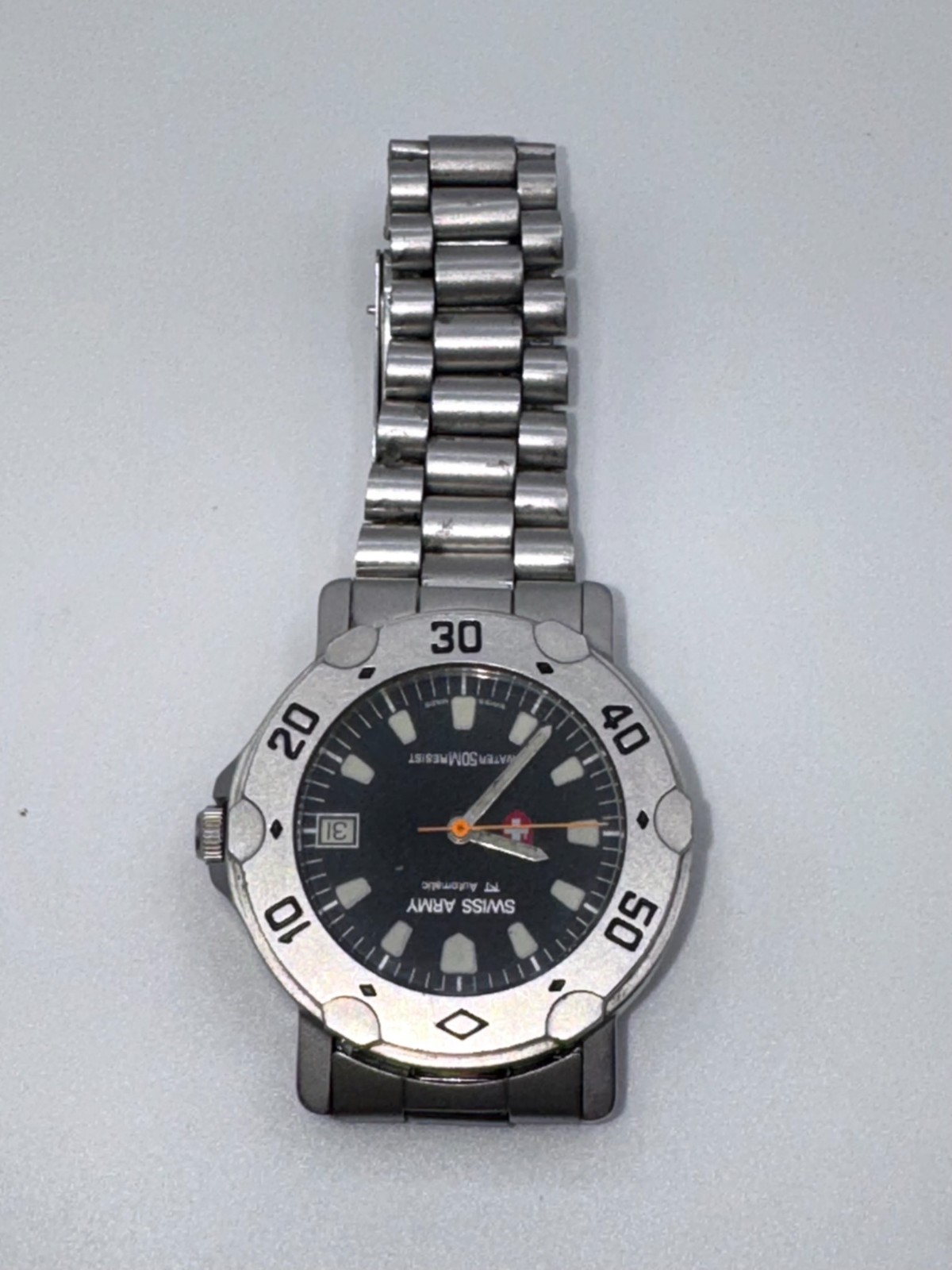 Swiss Army Automatic Men’s Watch Black Dial Vintage Stainless Steel 16cm Wrist