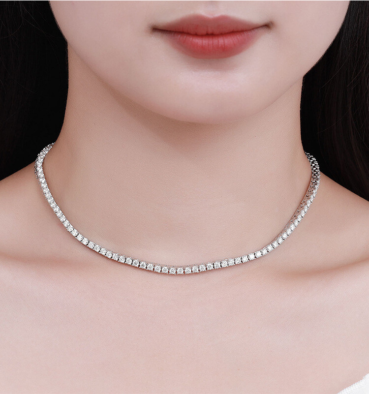 2.5-6.5mm Certified Moissanite Tennis Chain Necklace 925 Solid Silver Women Men