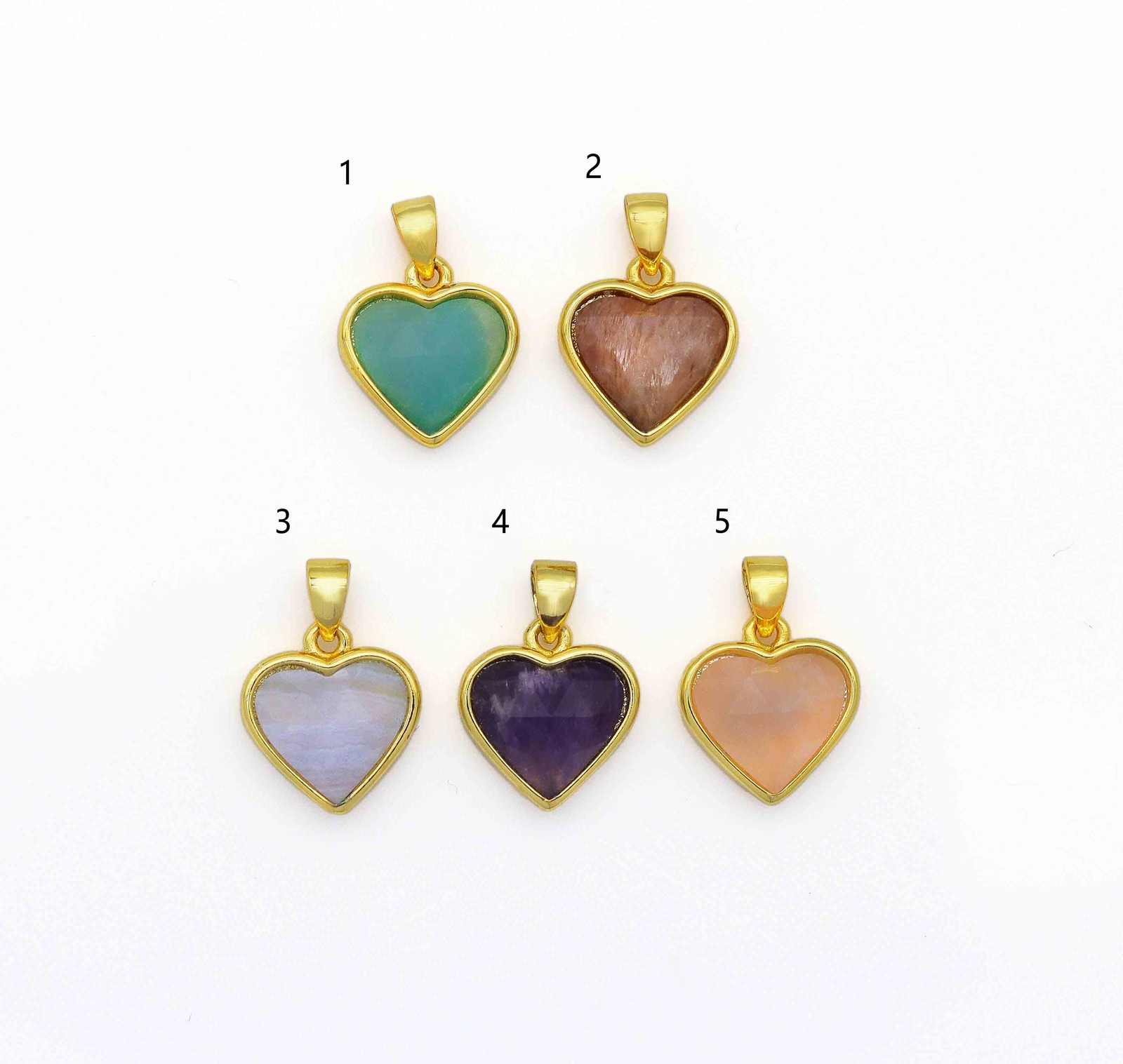 Gold Gemstone Heart Charm, Sku#LY15