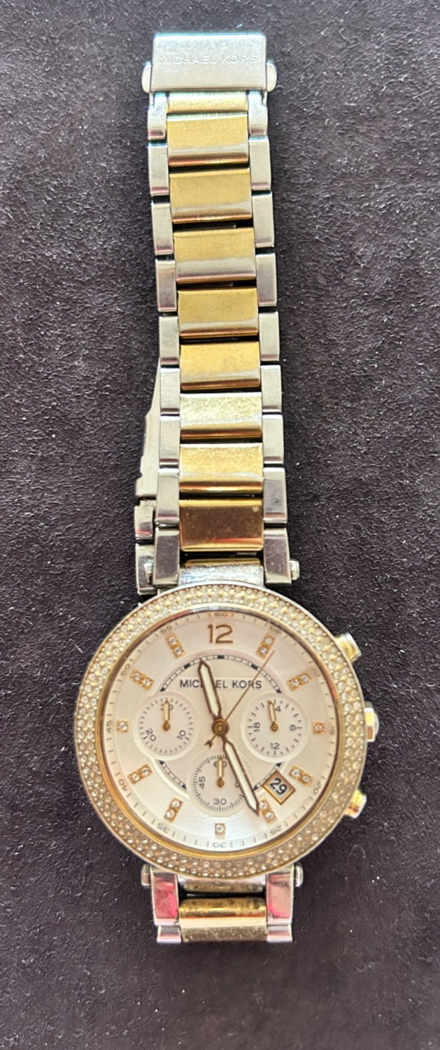 Michael Kors Parker Two-Tone Chronograph Watch MK5626 Crystal Bezel Read