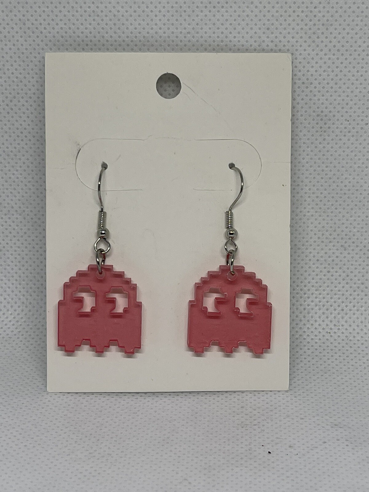 Pac man Ghost Pinky Neon Pink see-through Earrings – Plastic NEW