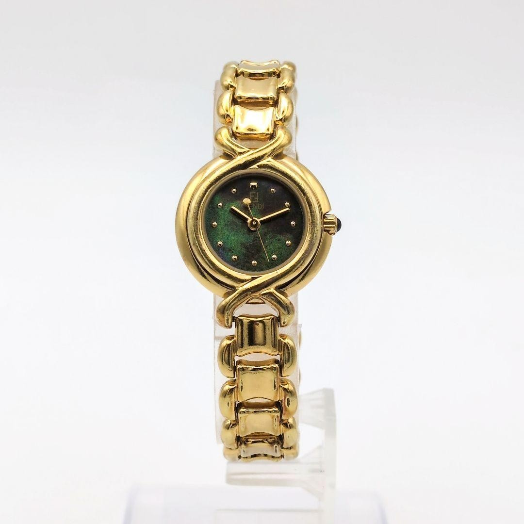 FENDI 700L Watch Gold Shell Dial Quartz 26.1mm 16cm Leather Band Vintage