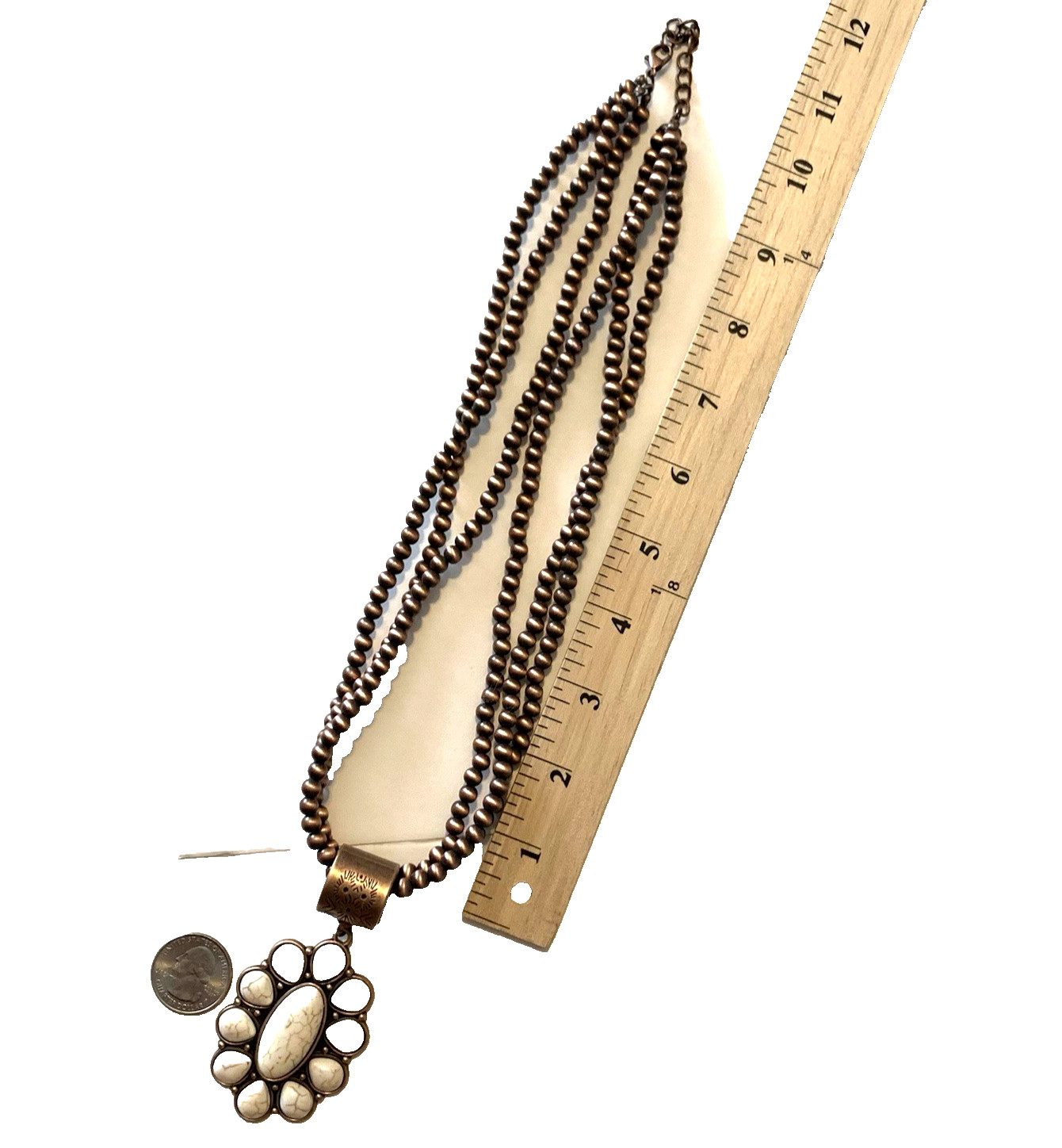 Southwestern White Faux Turquoise Necklace Copper Beads Multistrand Statement