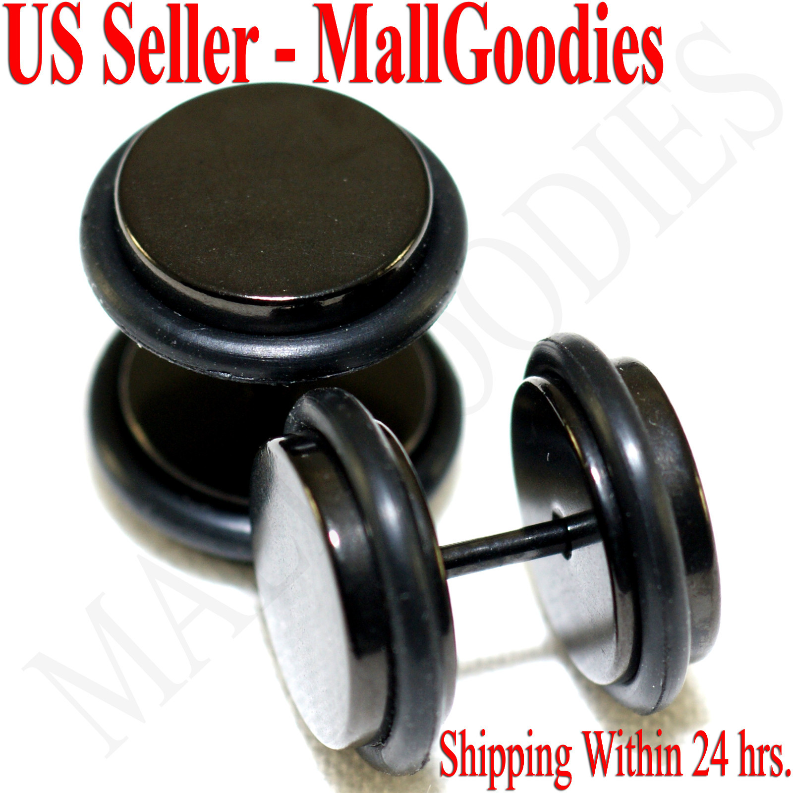 2088 Black Fake Cheaters Illusion Faux Plugs 16G Surgical Steel 00G 10mm Large