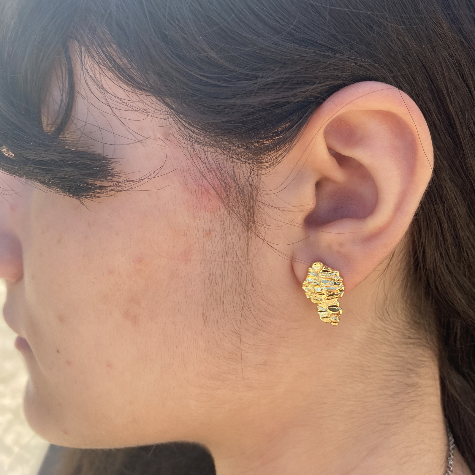 14k Gold Plated Nugget Earrings Butterfly Back Hip Hop Jewelry Mens Women’s 20MM
