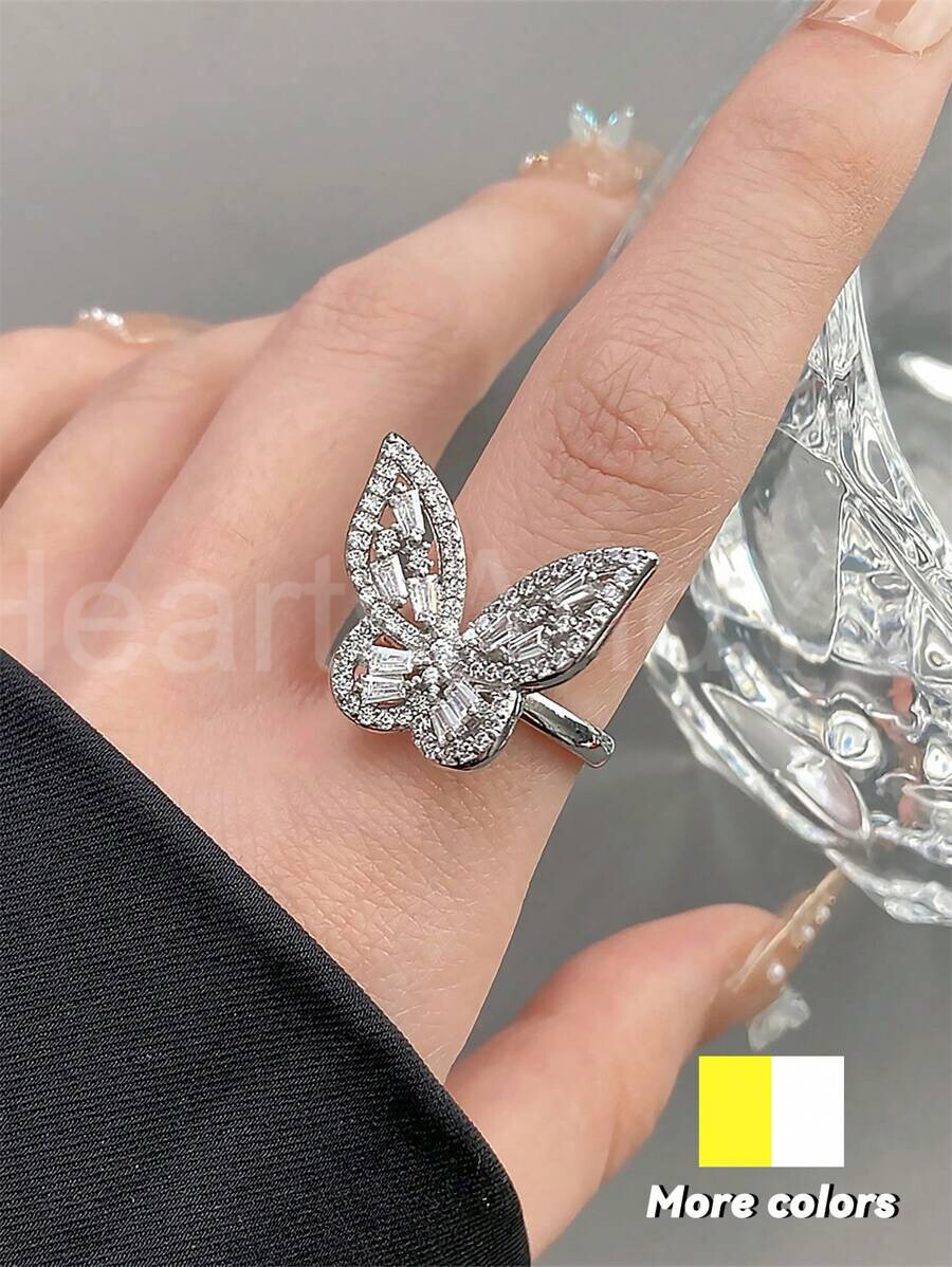 4ct Baguette Cut Simulated Diamond Butterfly Cocktail Ring 14K White Gold Plated