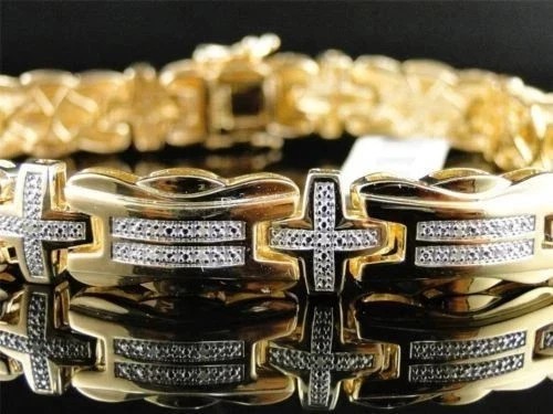 8Ct Round Lab Created Diamond Men’s Bracelet 14K Yellow Gold Plated