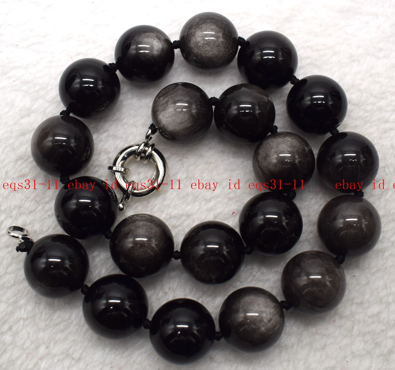 Huge 20mm Natural Silver Eye Obsidian Round Gemstone Necklace Jewelry 16-28″ AA