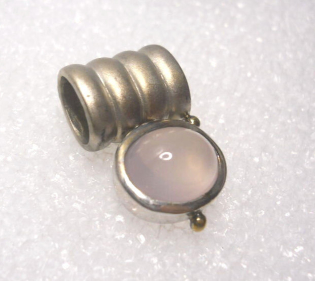 Rose Quartz Cabochon Pendant Or Slide Sterling Silver Modern Design 8.6 Gr.