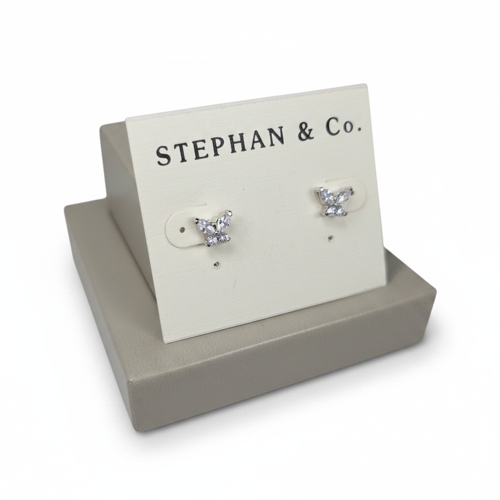 STEPHAN & CO Beautiful Silver Plated Silver Tone CZ Butterfly Stud Earrings NWT