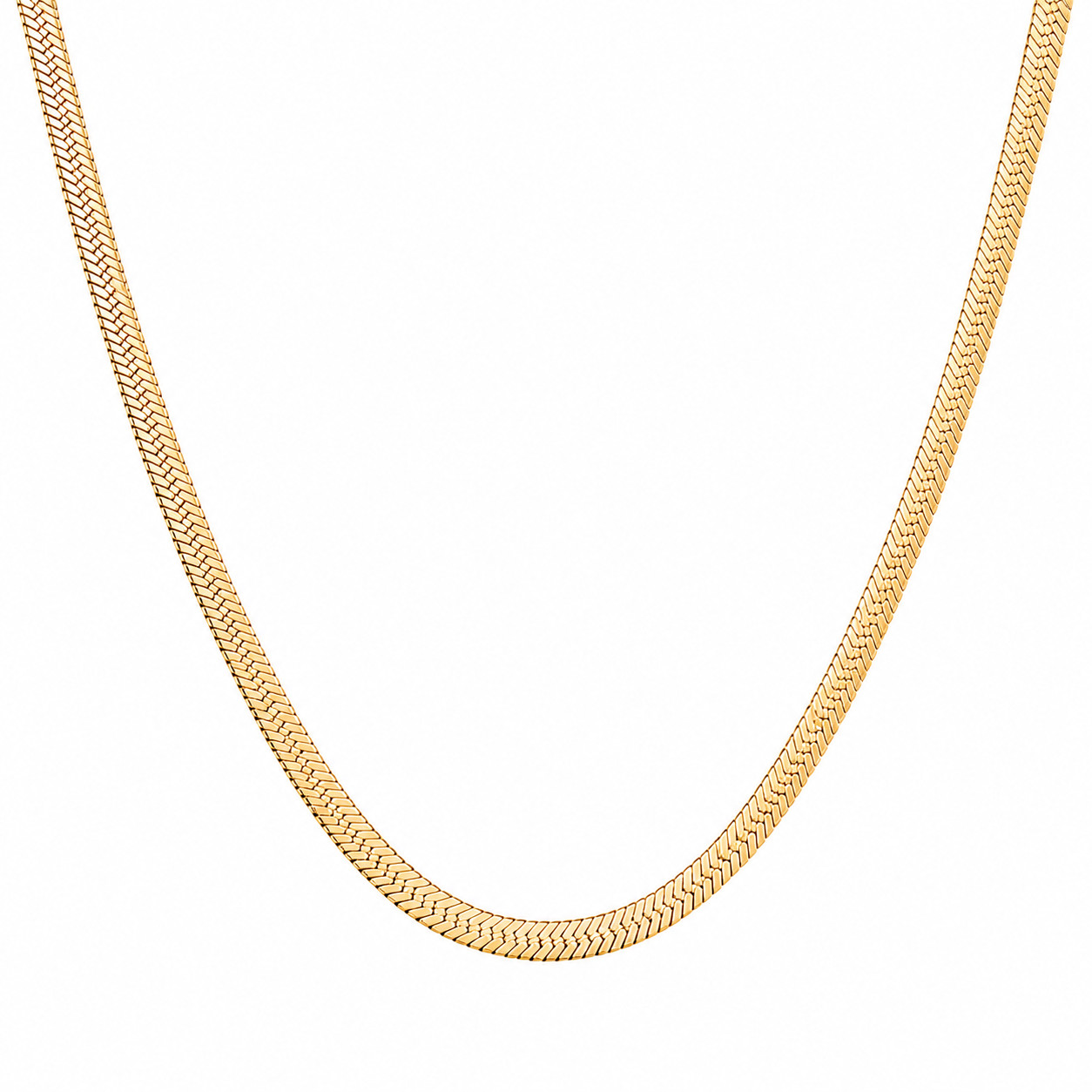 18K Gold Plated Herringbone Necklace for Women & Men, Premium Stainless Steel Fl