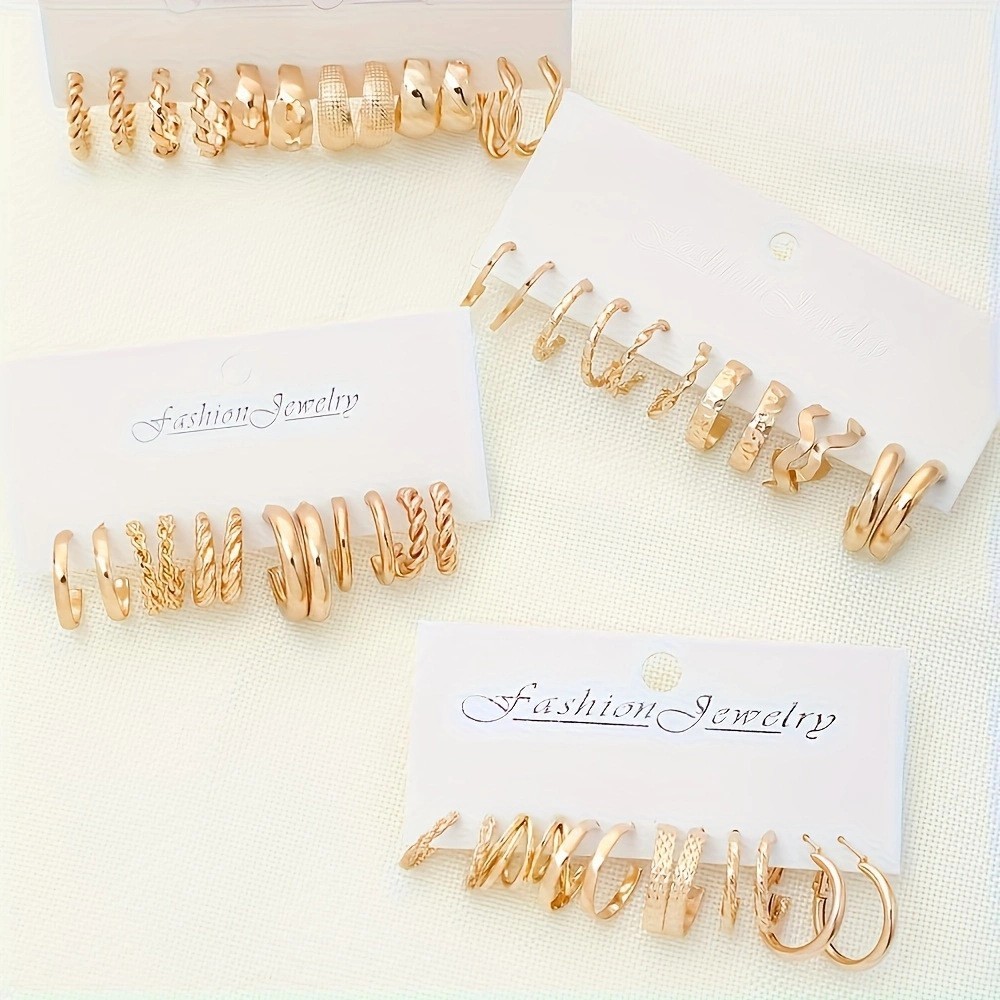 24pair Women’s Geometric C-Shape Wave TwistedEarrings Set – Fashion Jewelry