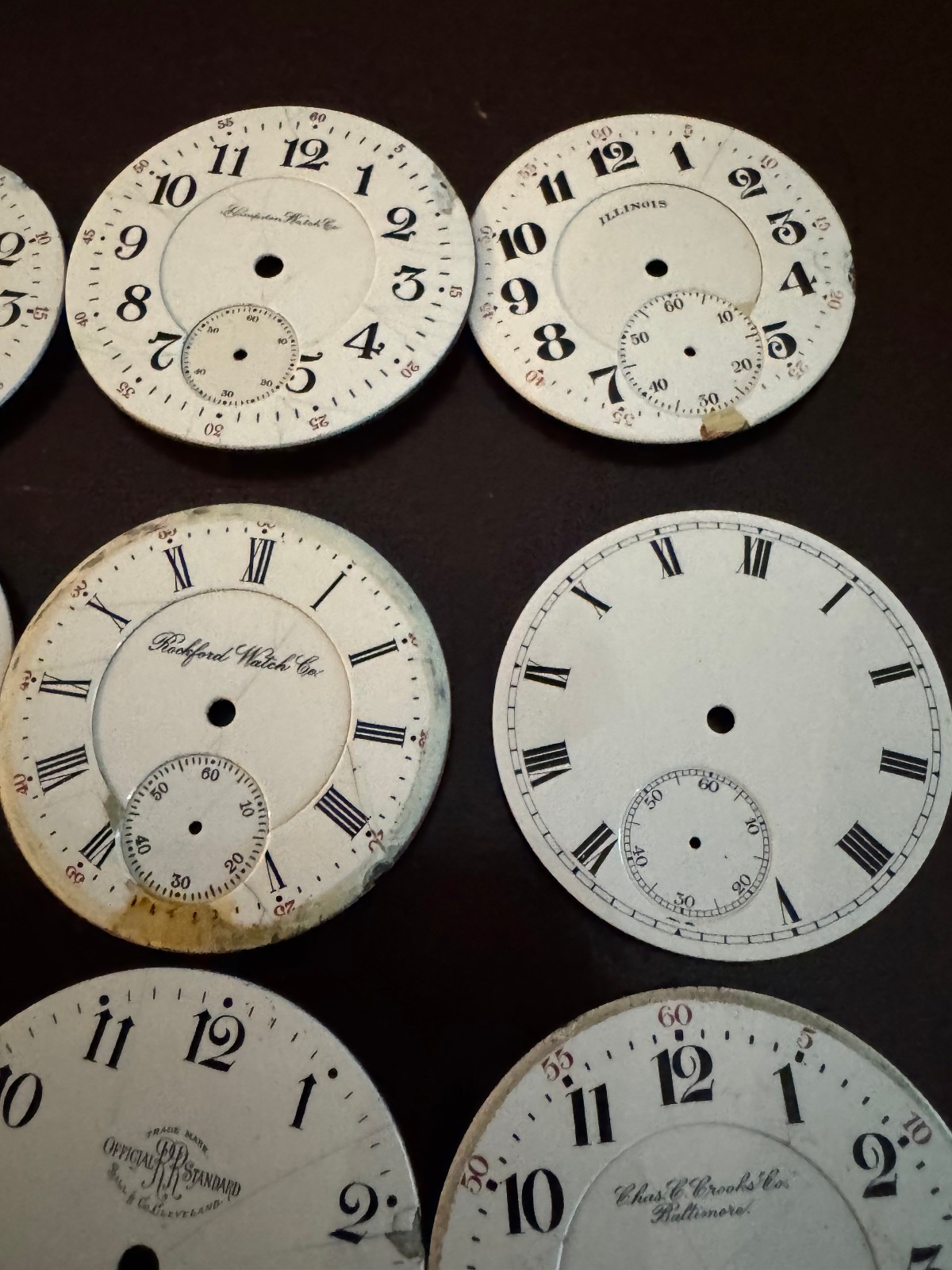 20 PACK VINTAGE VARIES AMERICAN POCKET WATCH DIALS MOSTLY 16 -18 SIZES