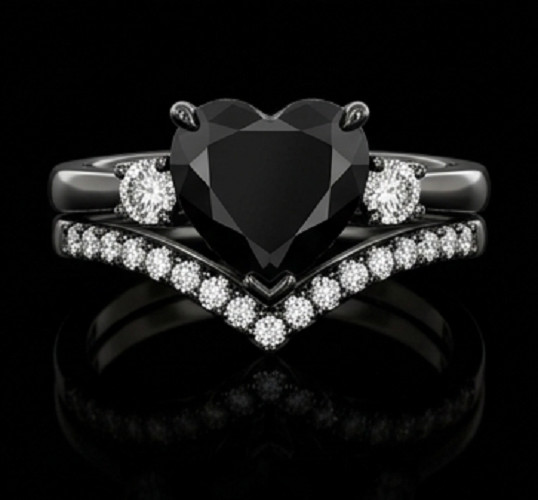 4.50Ct Heart Cut Simulated Black Diamond Bridal Set Ring 14k White Gold Plated