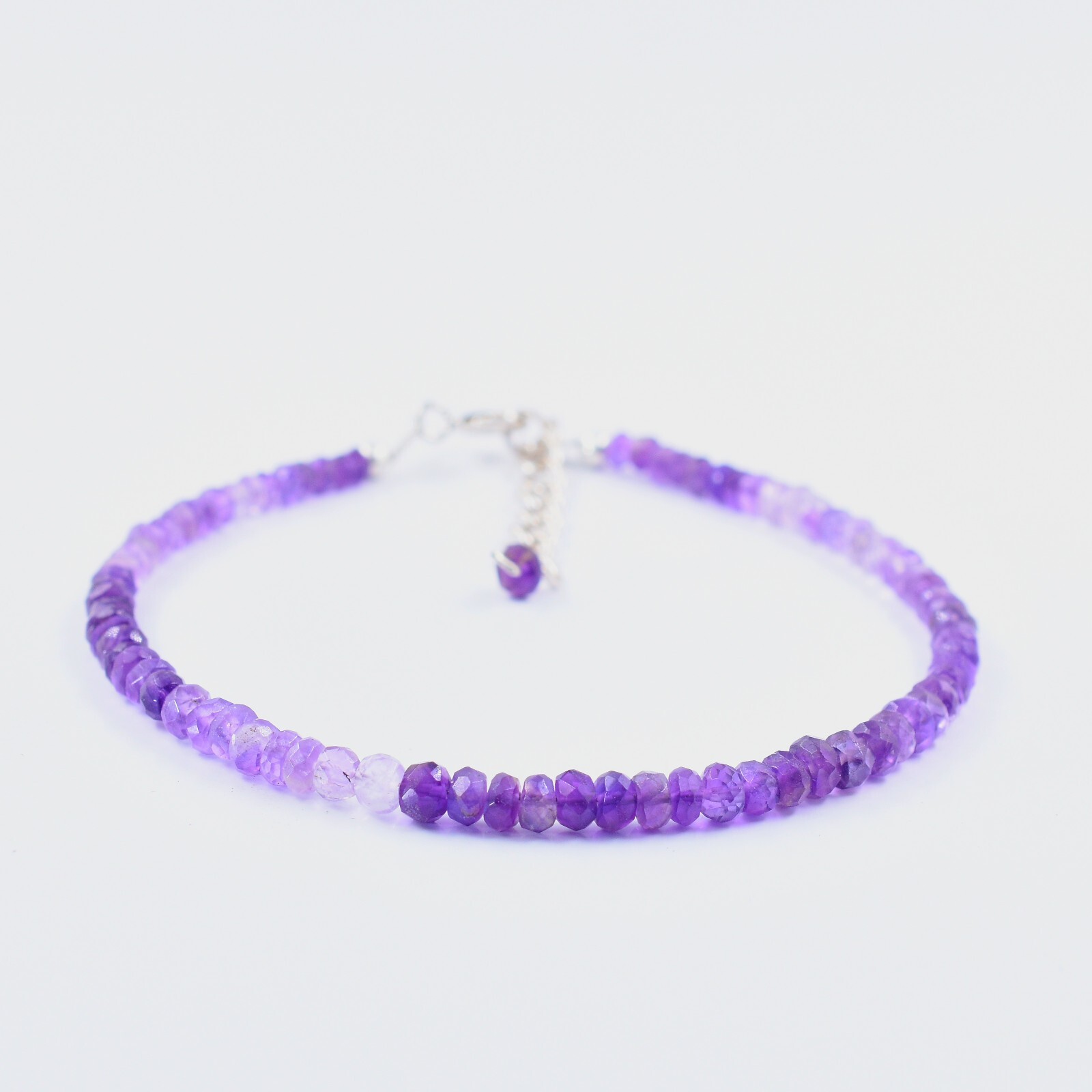 Genuine Shaded Amethyst 3-4 mm Faceted Rondelle Jewelery Adjustable Bracelet 7″