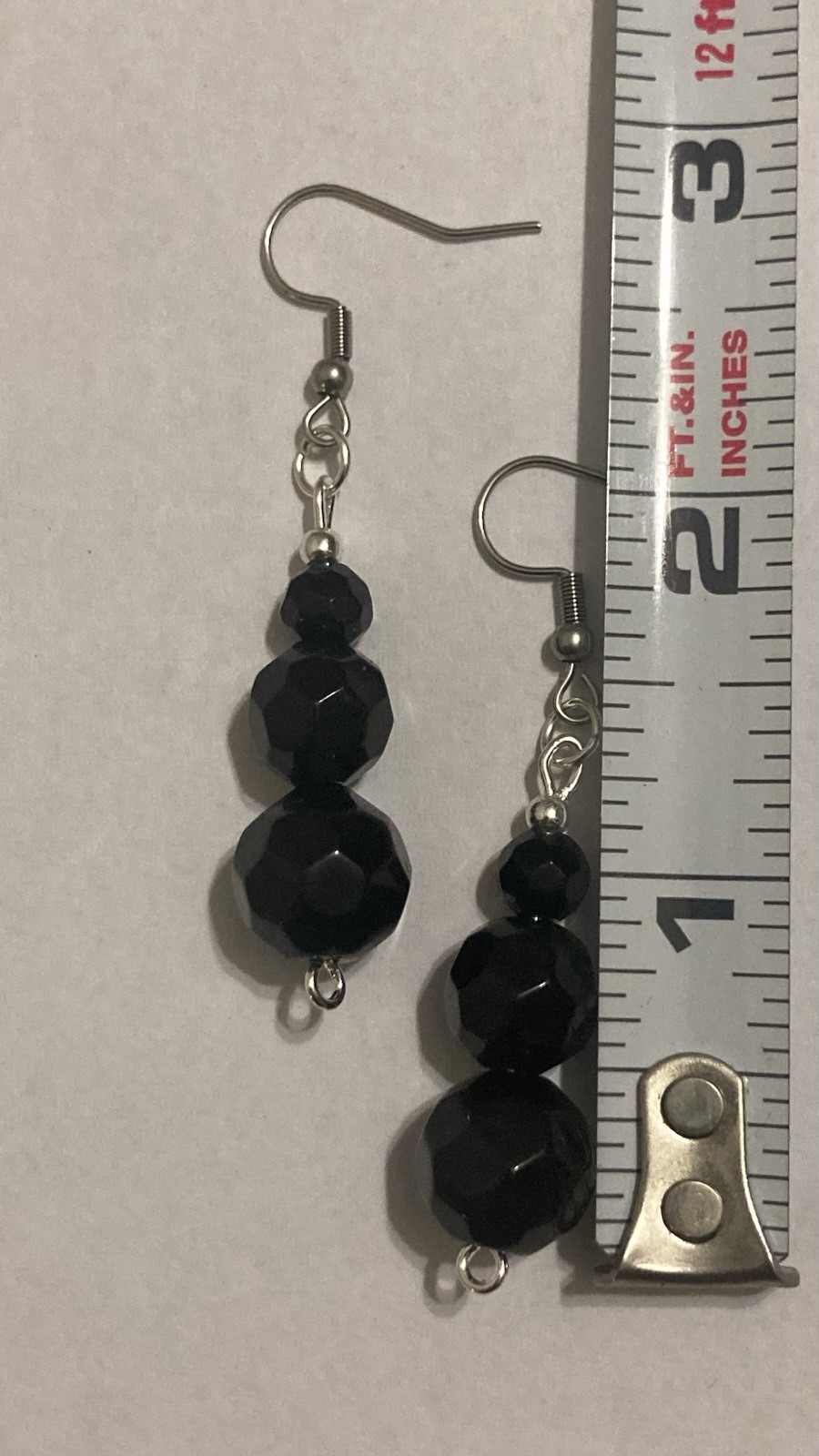 Onyx Obsidian Black Beaded Silver Handmade Boho Dangle Hook Drop Style Earrings