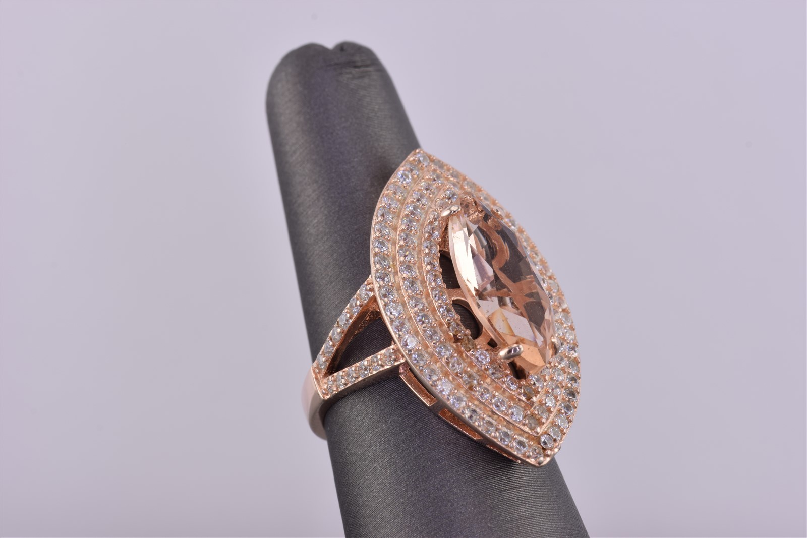 Fuzion FZN Rose Sterling Silver Peach & White Cubic Zirconia Band Ring 925 Sz: 7
