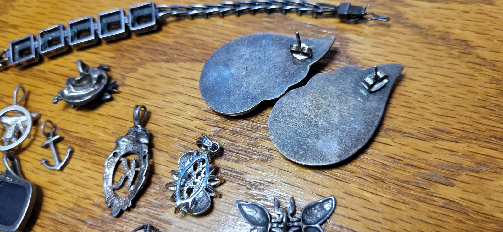 70+grams 22 Pices MARKED 925,SILVER EARRING,PENDANTS, BRACELET.WEARABLE,SELLABLE