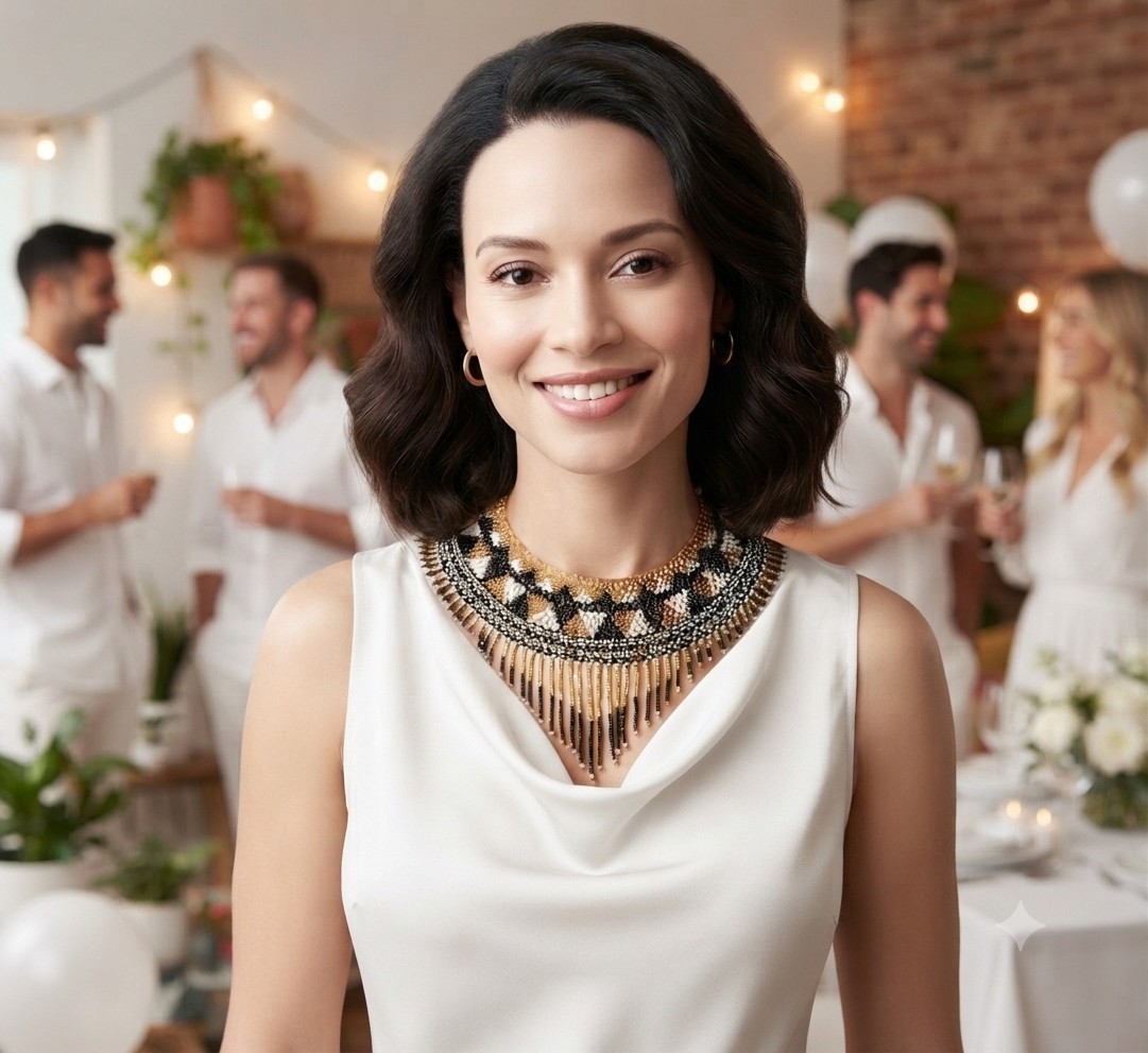 Black and Gold Beaded Fringe Necklace Statement Collar Bib Jewelry Artisan Made