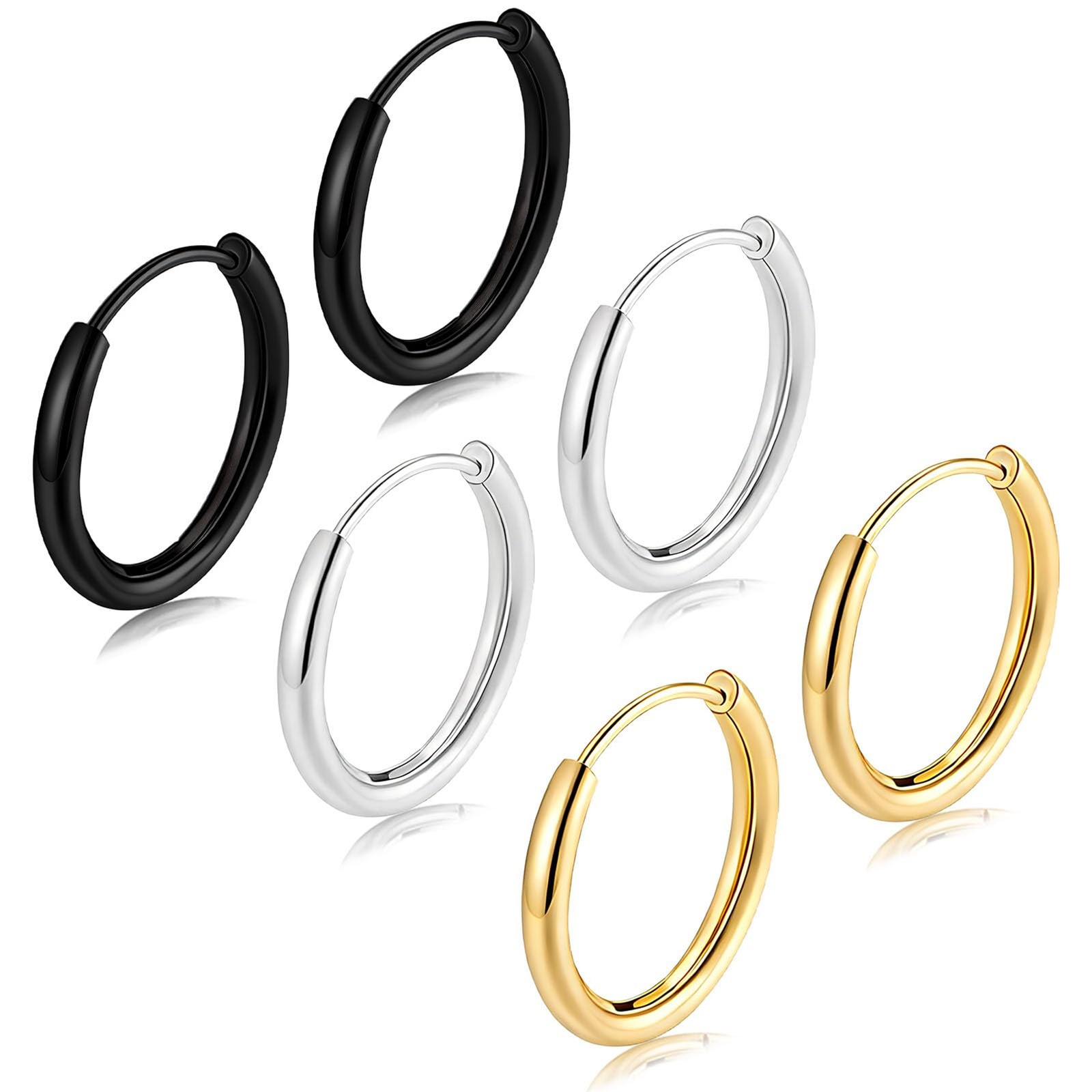 NEWITIN 3 Pairs Stainless Steel Hoop Earrings for Men Hypoallergenic Earring Hug