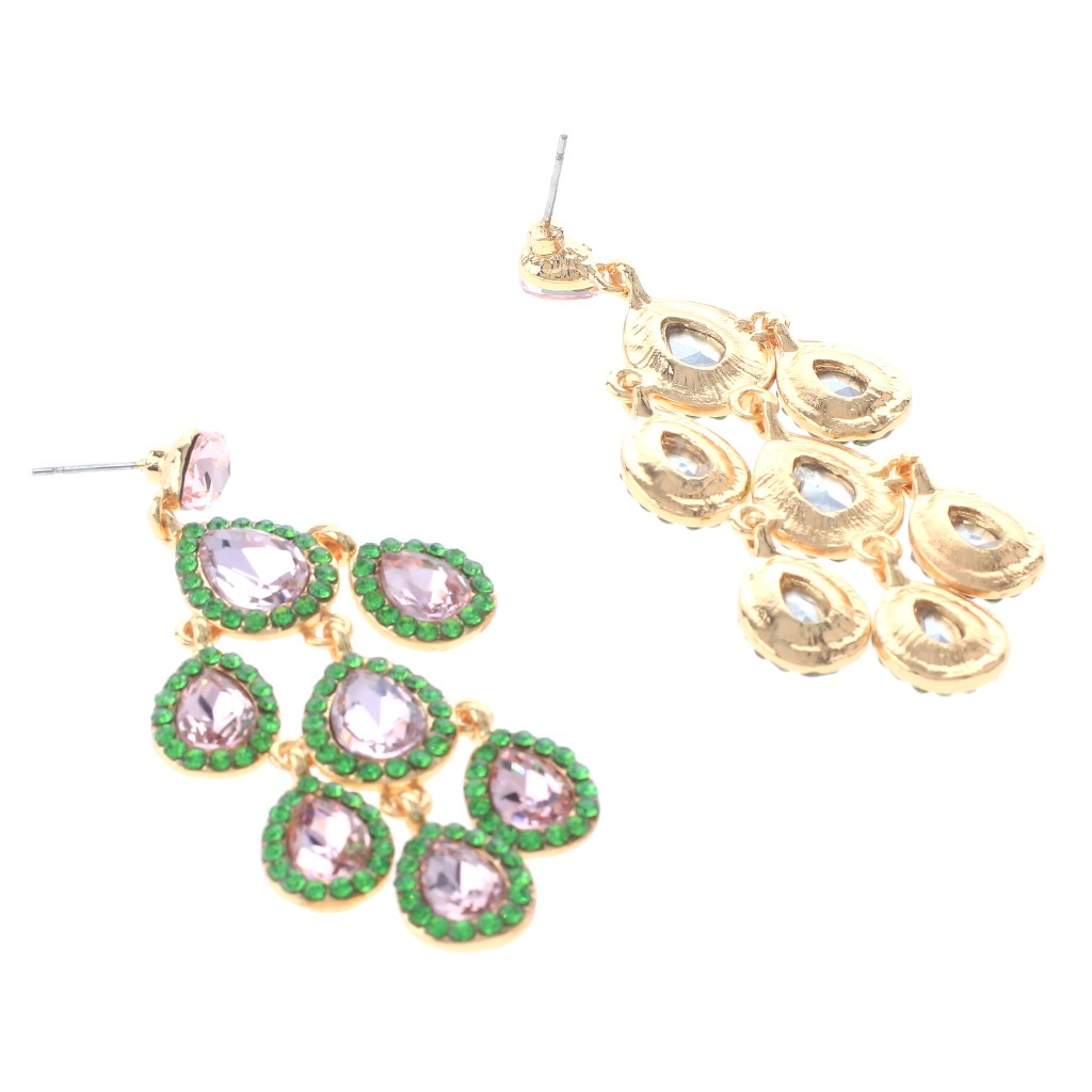 Gold Tone Metal Crystal Rhinestone Chandelier Post Earrings ER2601-PNG
