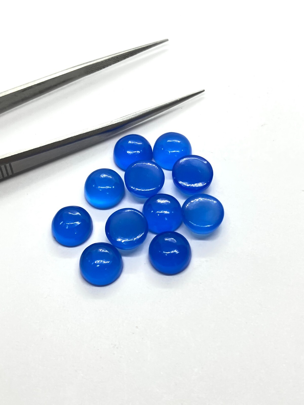 Round Flat Back Blue Chalcedony AAA Natural Loose Gemstone For Making Jewelry