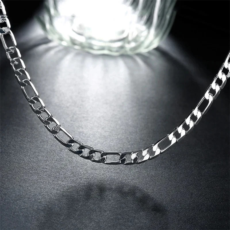 Silver Figaro Link Chain Necklace Men Women Cuban Necklaces Lobster Clasp Gift