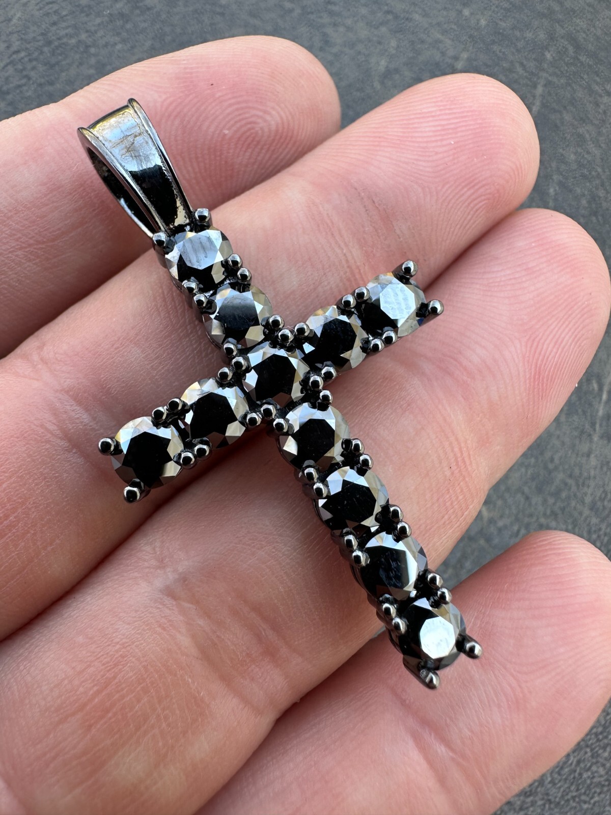 Black MOISSANITE Real Oxidized Rhodium 925 Silver Cross Iced Pendant Necklace