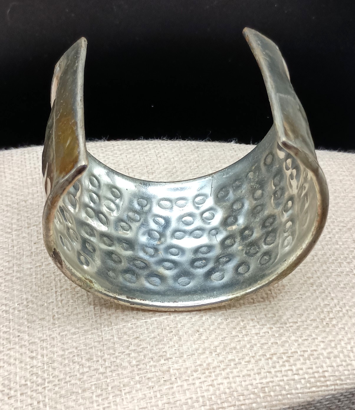 Mens Cuff Bracelet Hammered Silver Tone Open Bangle Wide 2.25” Size 7-9 Adjusts