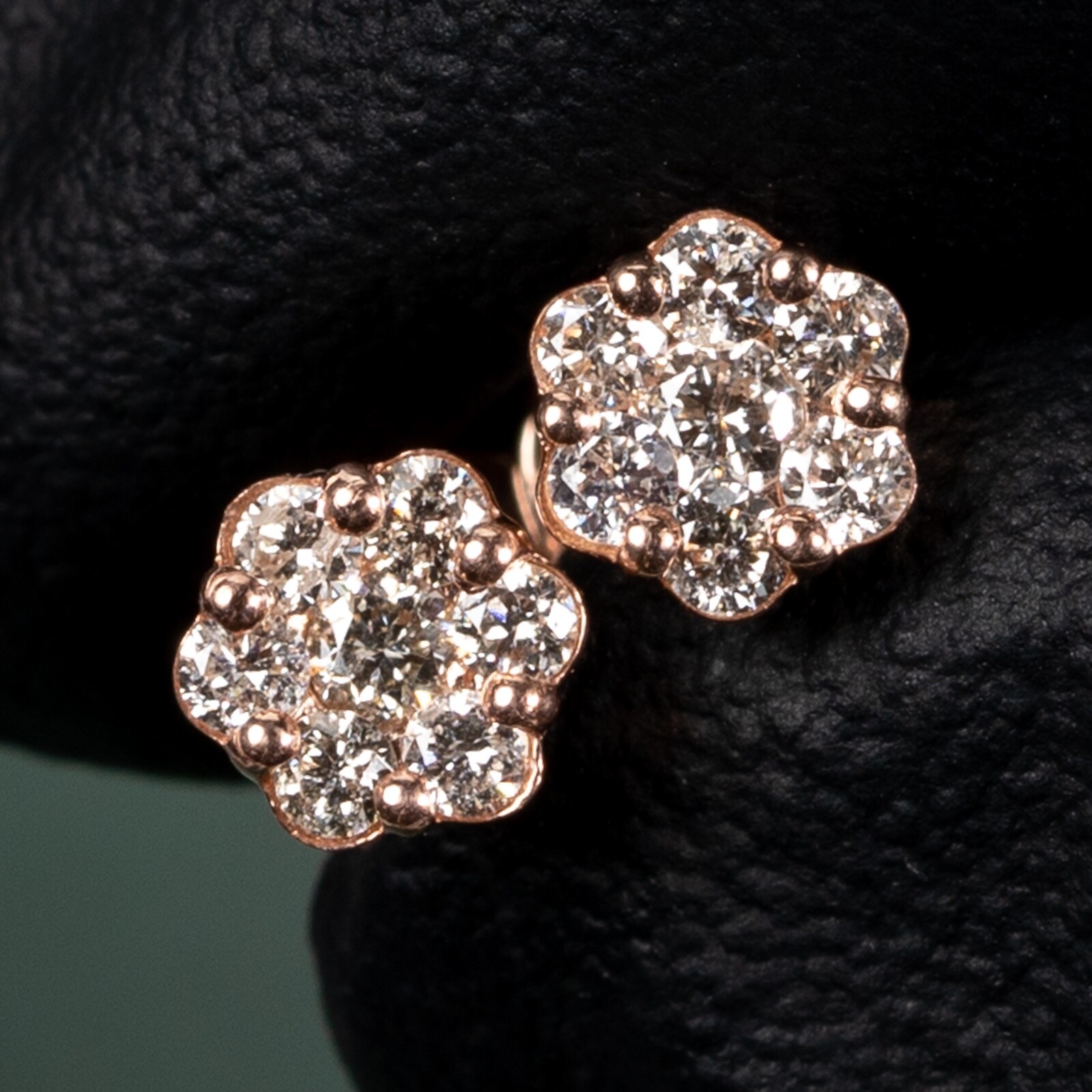 Small Solid 10k Rose Gold Unisex 0.38Ct Natural Diamond Cluster Stud Earrings