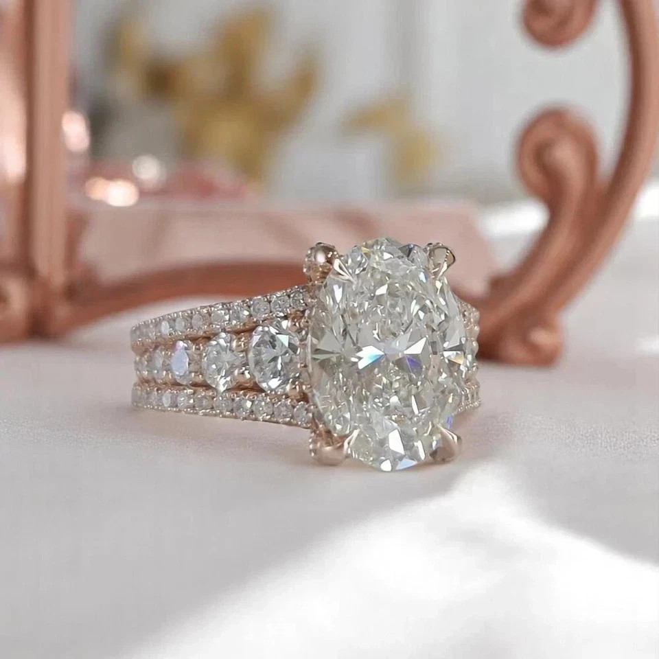 5.25 CT IGI Oval F-VS1 Lab Grown Diamond Women Wedding Gift Ring 14K White Gold